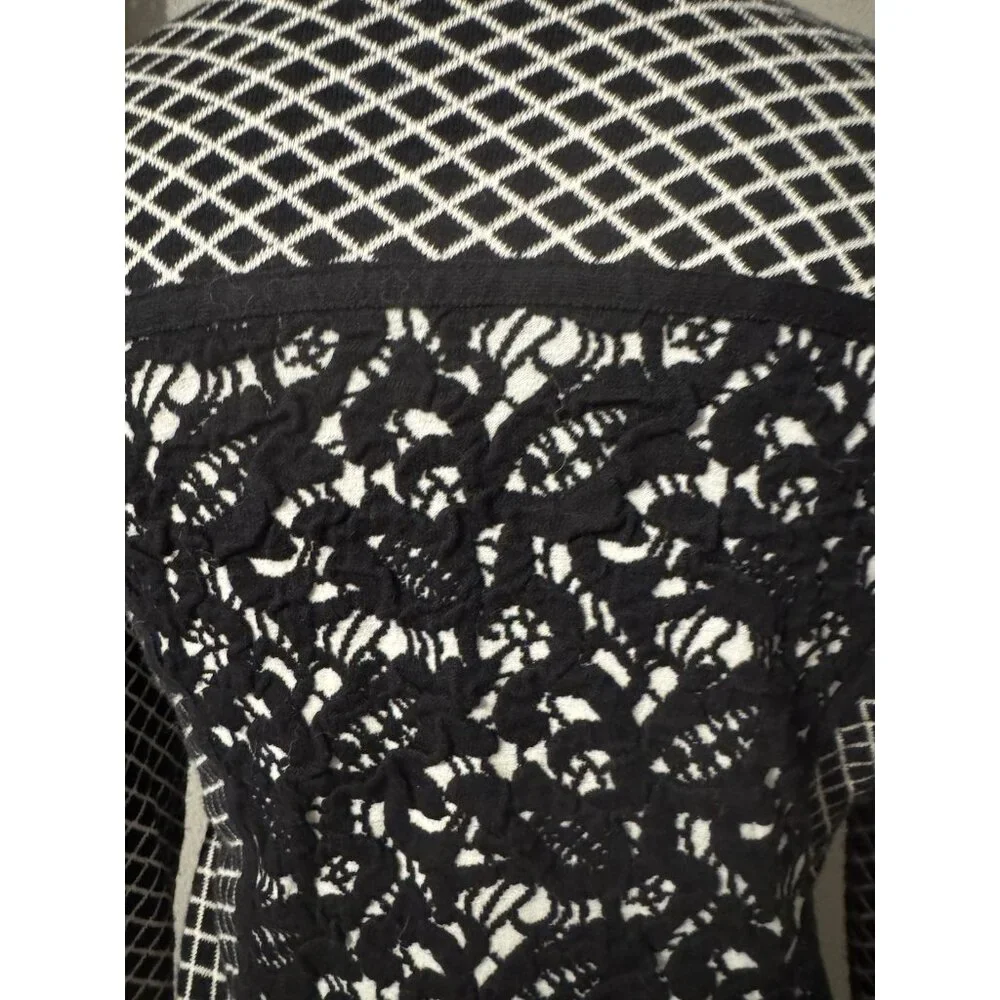 Moth Shawl Cardigan Sweater S Small Black Ivory Stretch Cotton Zip Foldover - Picture 6 of 14